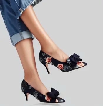 Elegance in Bloom Women's Black Floral Heels with Stylish Bow